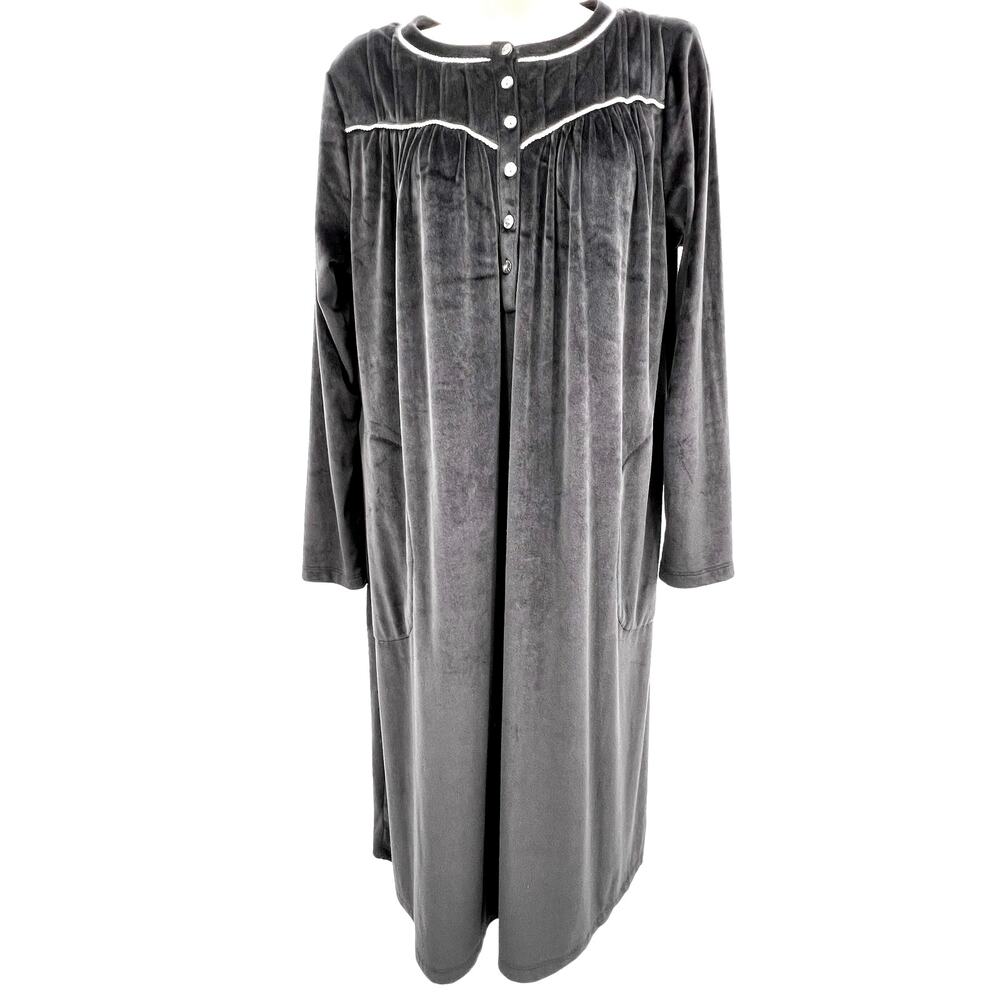 Aria Collection Nightgown Women's S Black Velour Vintage-Style Buttons Pleating
